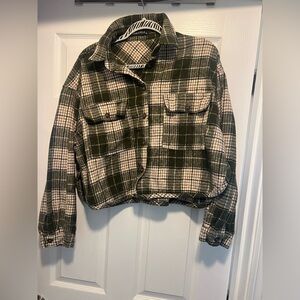 Cropped oversized Plaid Button-Up Shirt Jacket